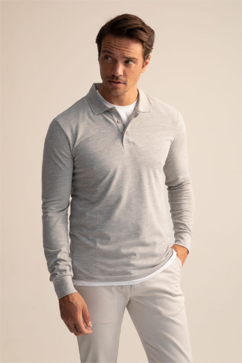 Мужчины Серый меланж Футболка-поло приталенного кроя для мужчин
