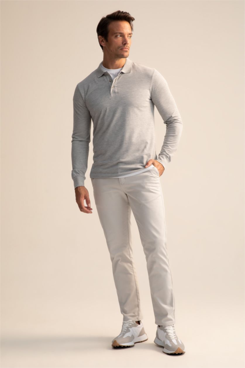 Мужчины Серый меланж Футболка-поло приталенного кроя для мужчин