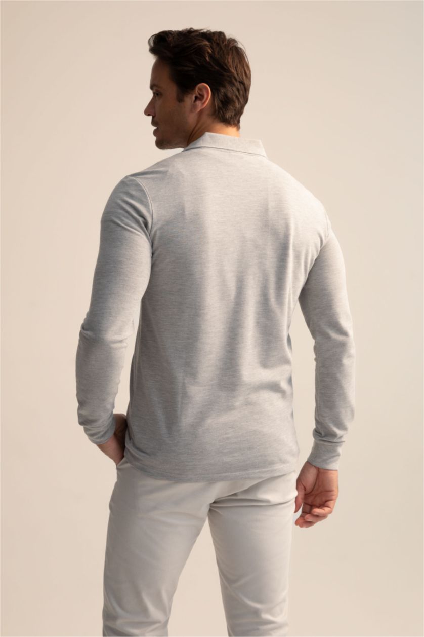 Мужчины Серый меланж Футболка-поло приталенного кроя для мужчин