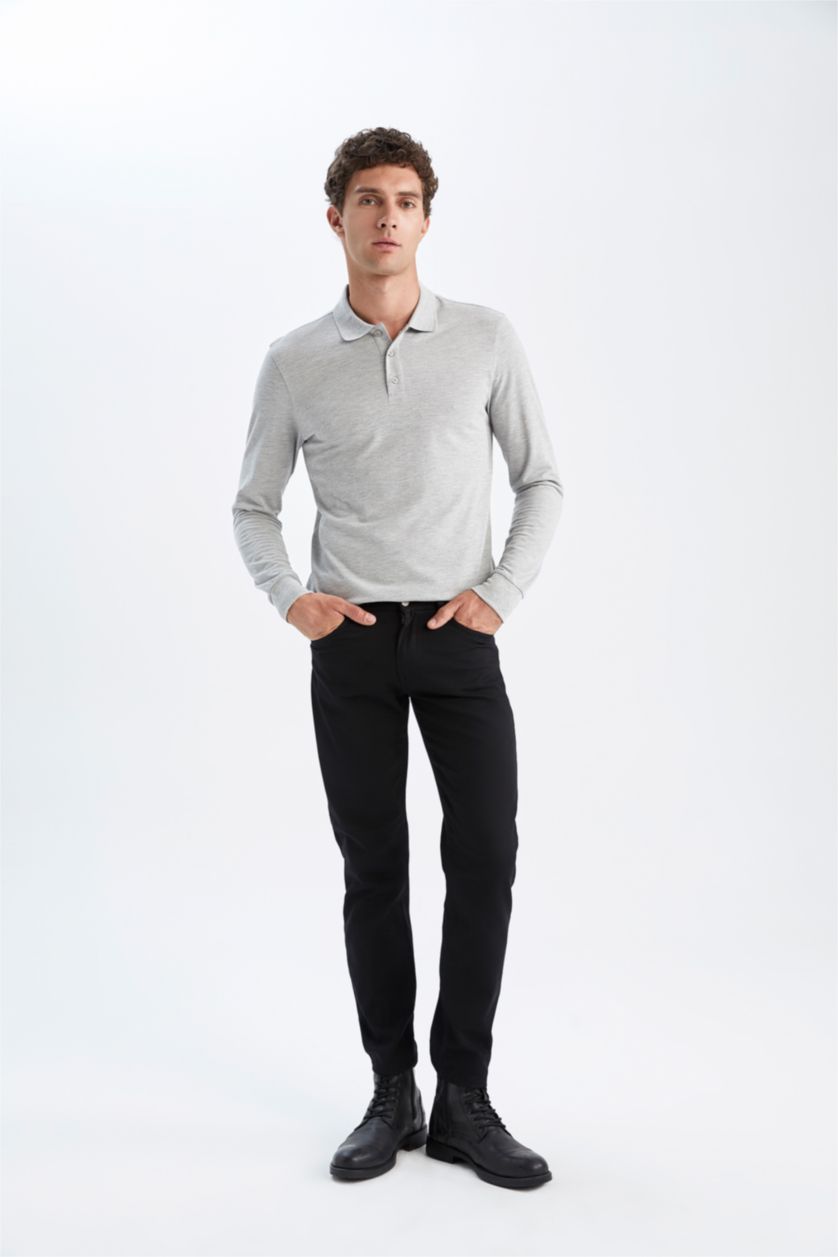 Мужчины Серый меланж Футболка-поло приталенного кроя для мужчин