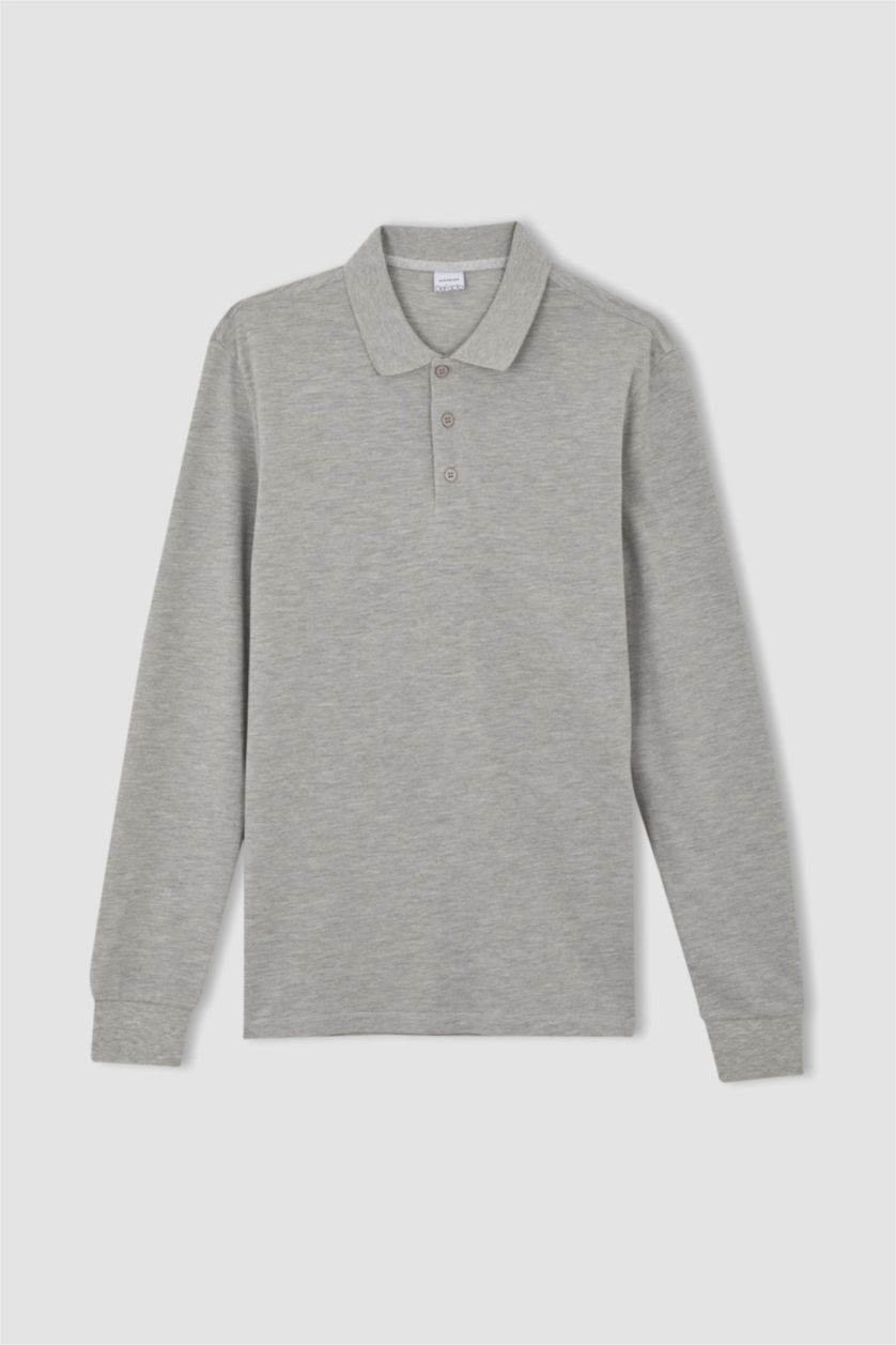 Мужчины Серый меланж Футболка-поло приталенного кроя для мужчин