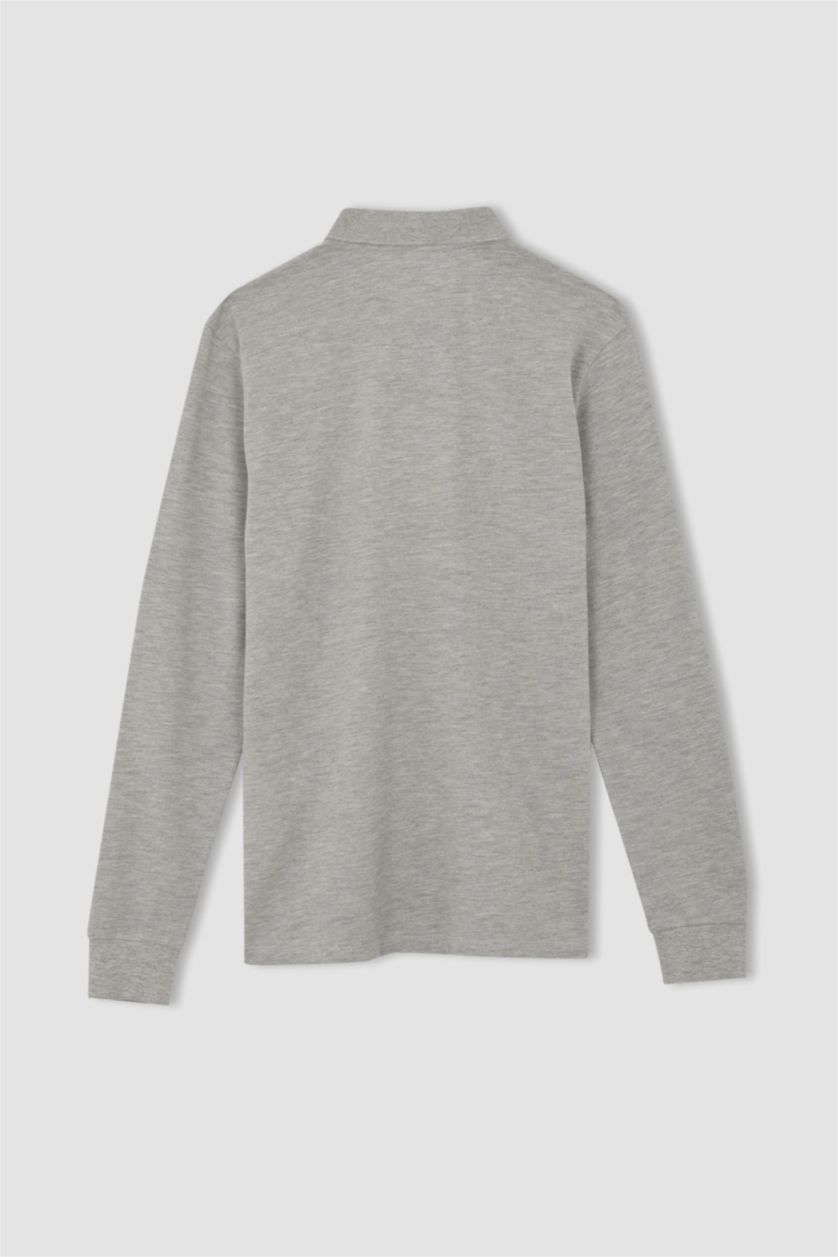 Мужчины Серый меланж Футболка-поло приталенного кроя для мужчин