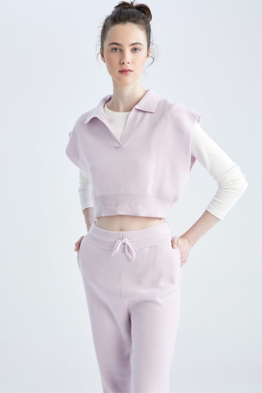 WOMAN Light Lilac Regular Fit Polo Collar Vest