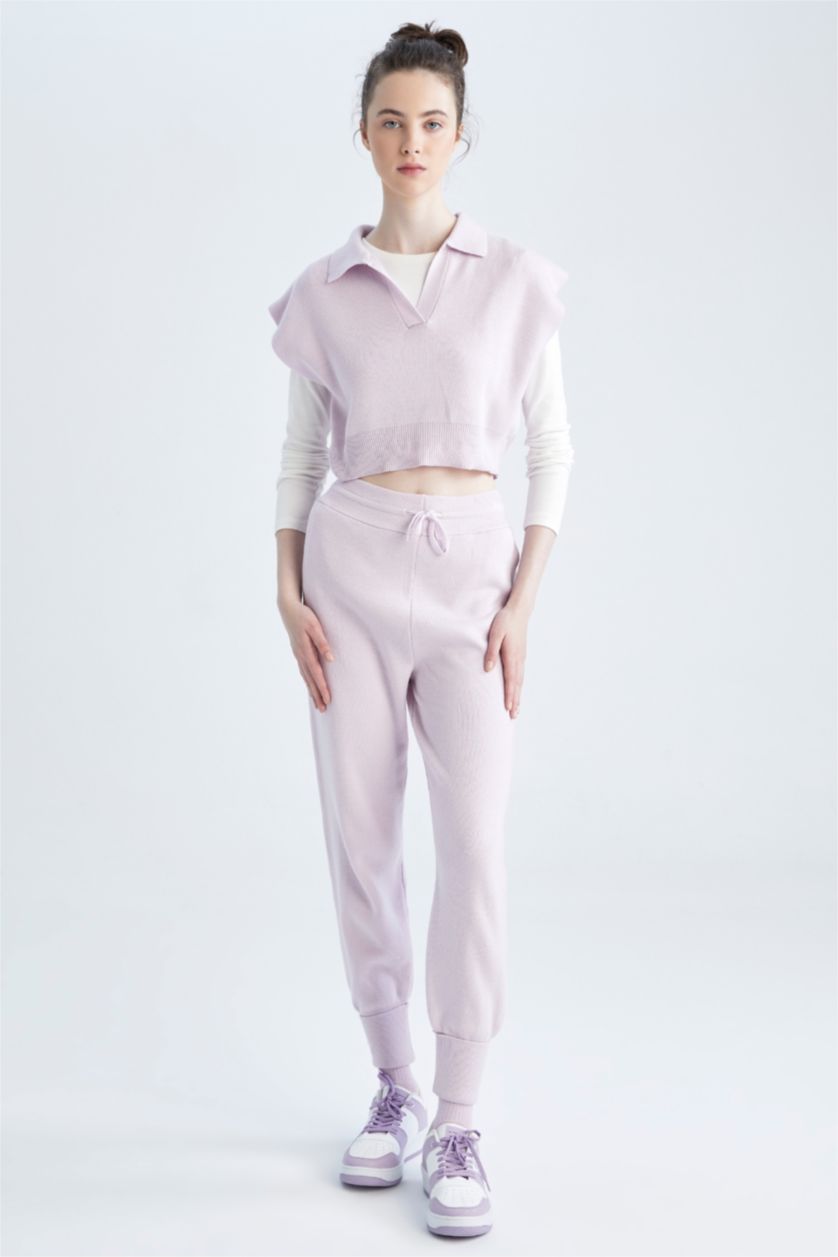 WOMAN Light Lilac Regular Fit Polo Collar Vest