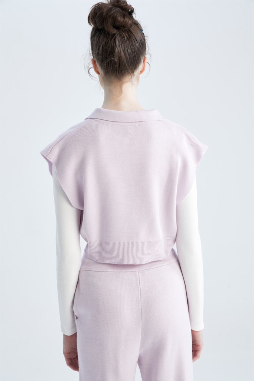 WOMAN Light Lilac Regular Fit Polo Collar Vest