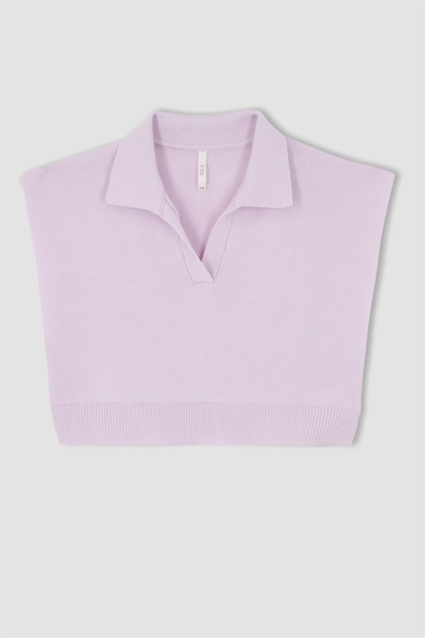 WOMAN Light Lilac Regular Fit Polo Collar Vest