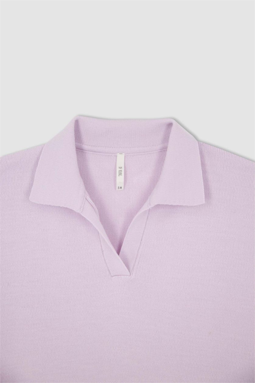 WOMAN Light Lilac Regular Fit Polo Collar Vest