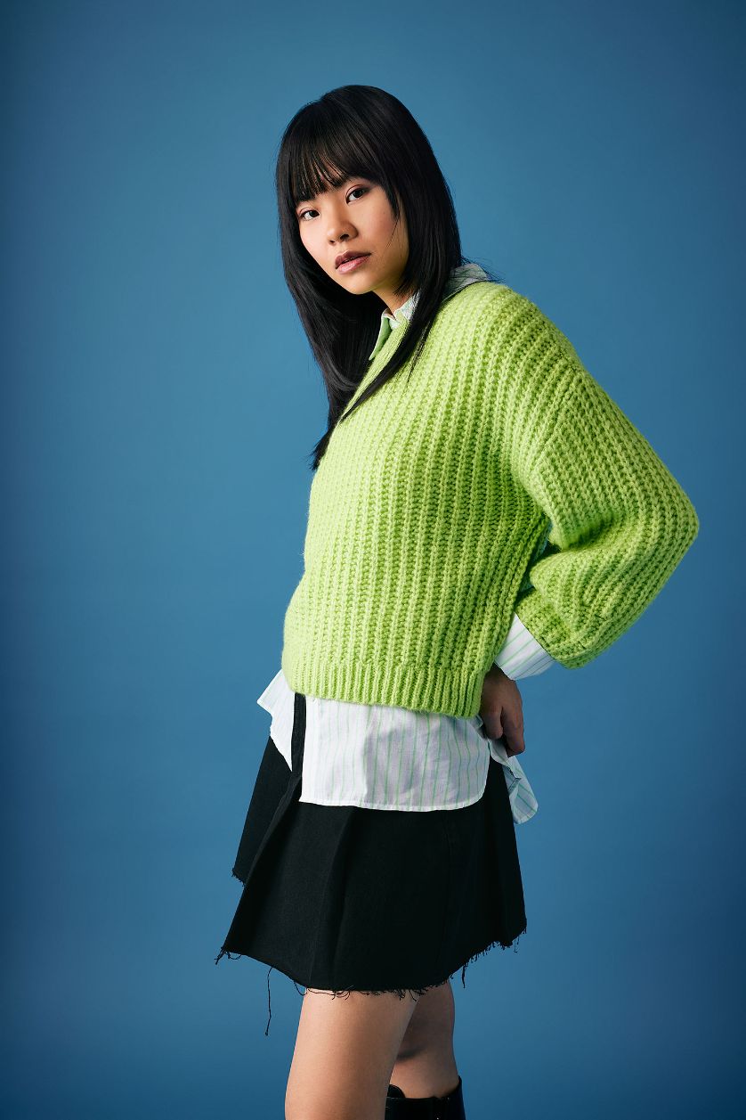 Kadın Açık Yeşil Oversize Geniş Kalıp Bisiklet Yaka Triko Kazak