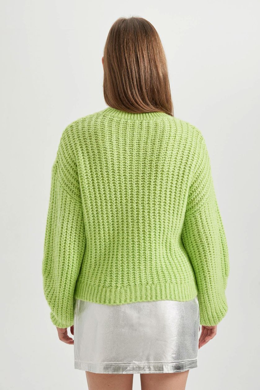 Kadın Açık Yeşil Oversize Geniş Kalıp Bisiklet Yaka Triko Kazak