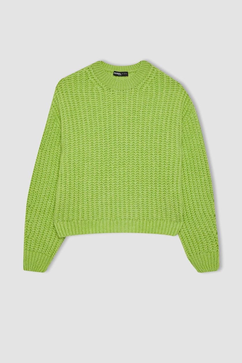 Kadın Açık Yeşil Oversize Geniş Kalıp Bisiklet Yaka Triko Kazak