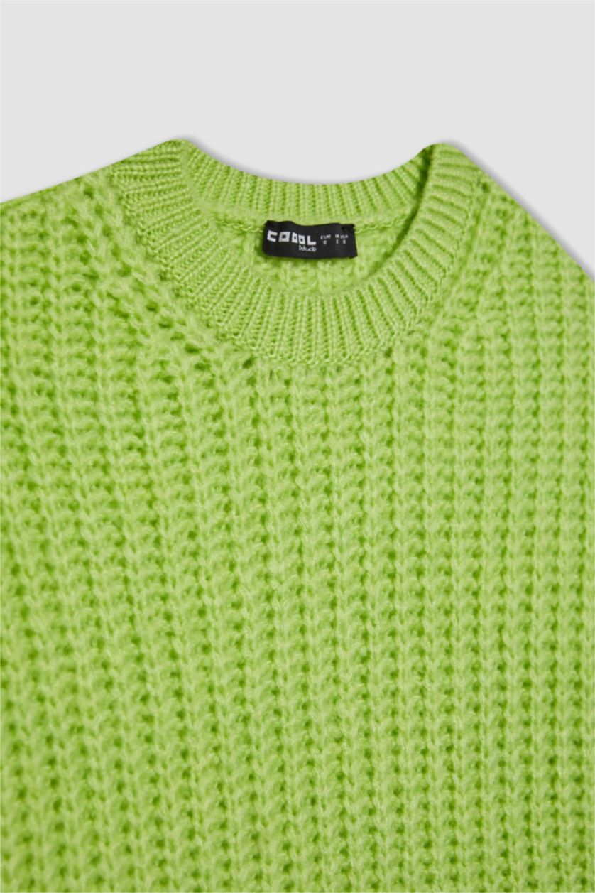 Kadın Açık Yeşil Oversize Geniş Kalıp Bisiklet Yaka Triko Kazak