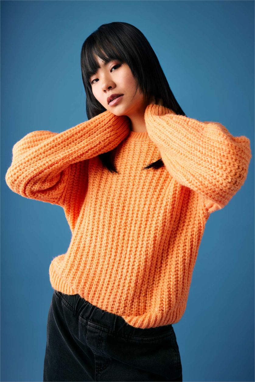 WOMAN Orange Oversize Fit Crew Neck Knitwear Pullover