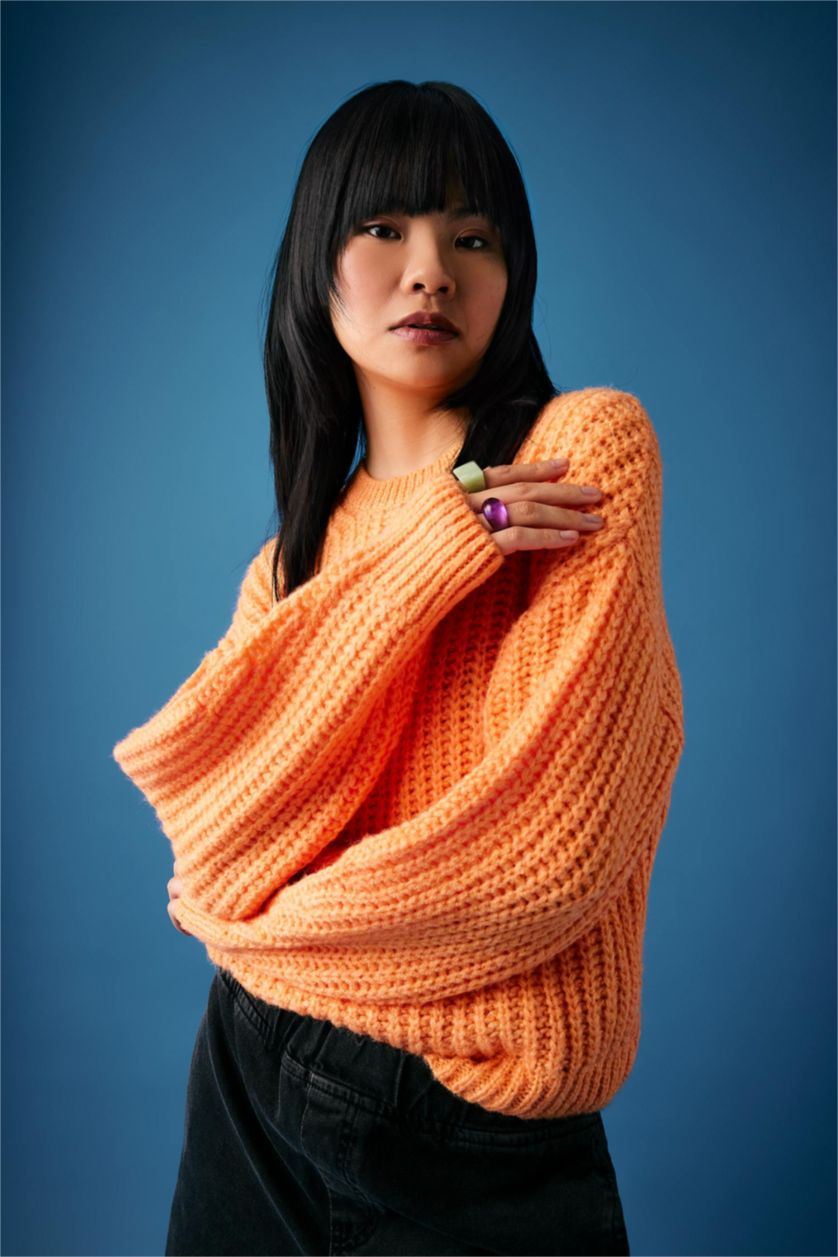 WOMAN Orange Oversize Fit Crew Neck Knitwear Pullover