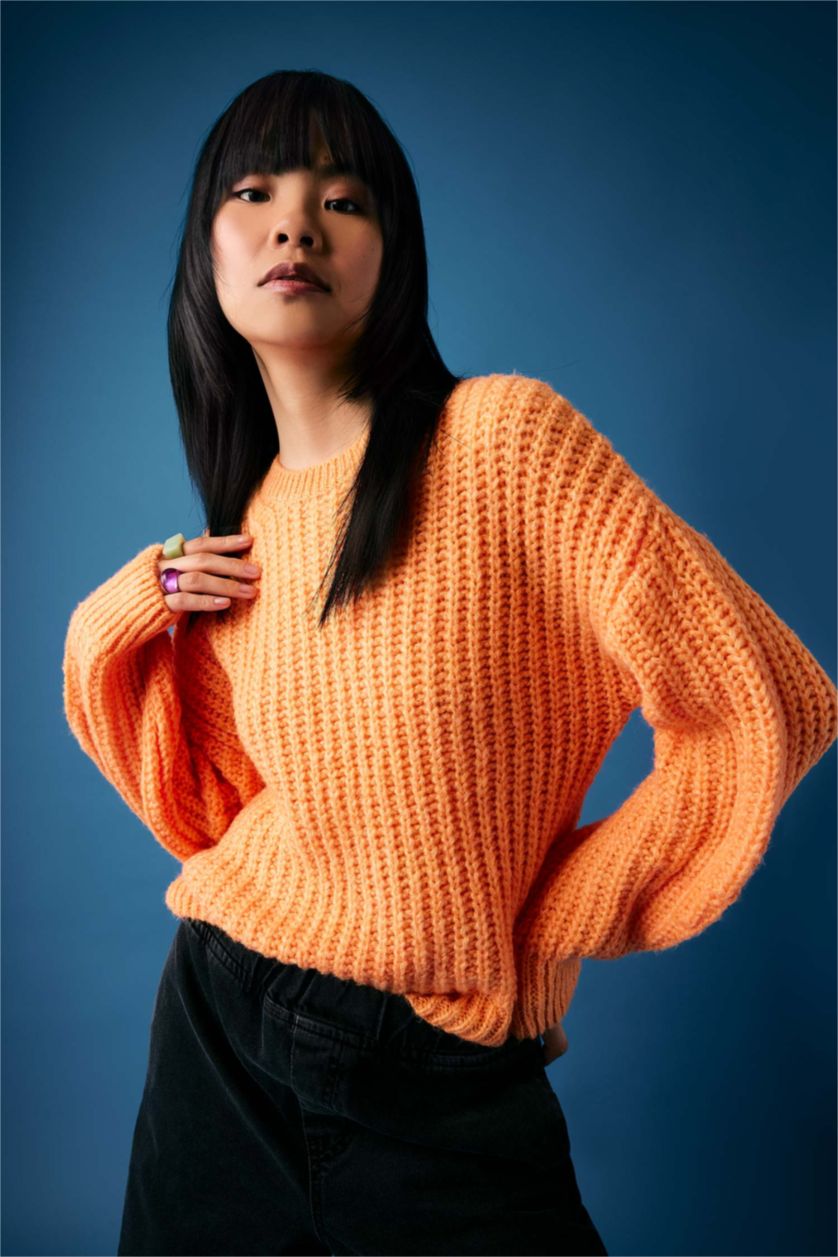 WOMAN Orange Oversize Fit Crew Neck Knitwear Pullover