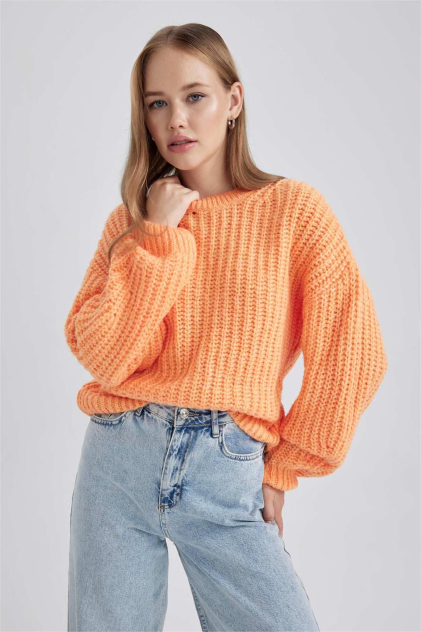 WOMAN Orange Oversize Fit Crew Neck Knitwear Pullover
