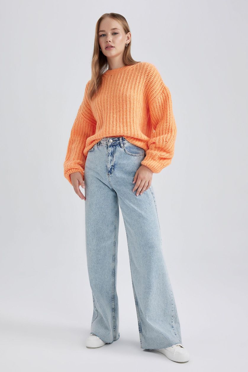 WOMAN Orange Oversize Fit Crew Neck Knitwear Pullover