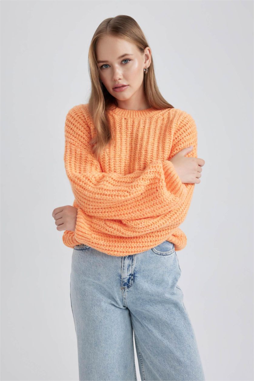 WOMAN Orange Oversize Fit Crew Neck Knitwear Pullover