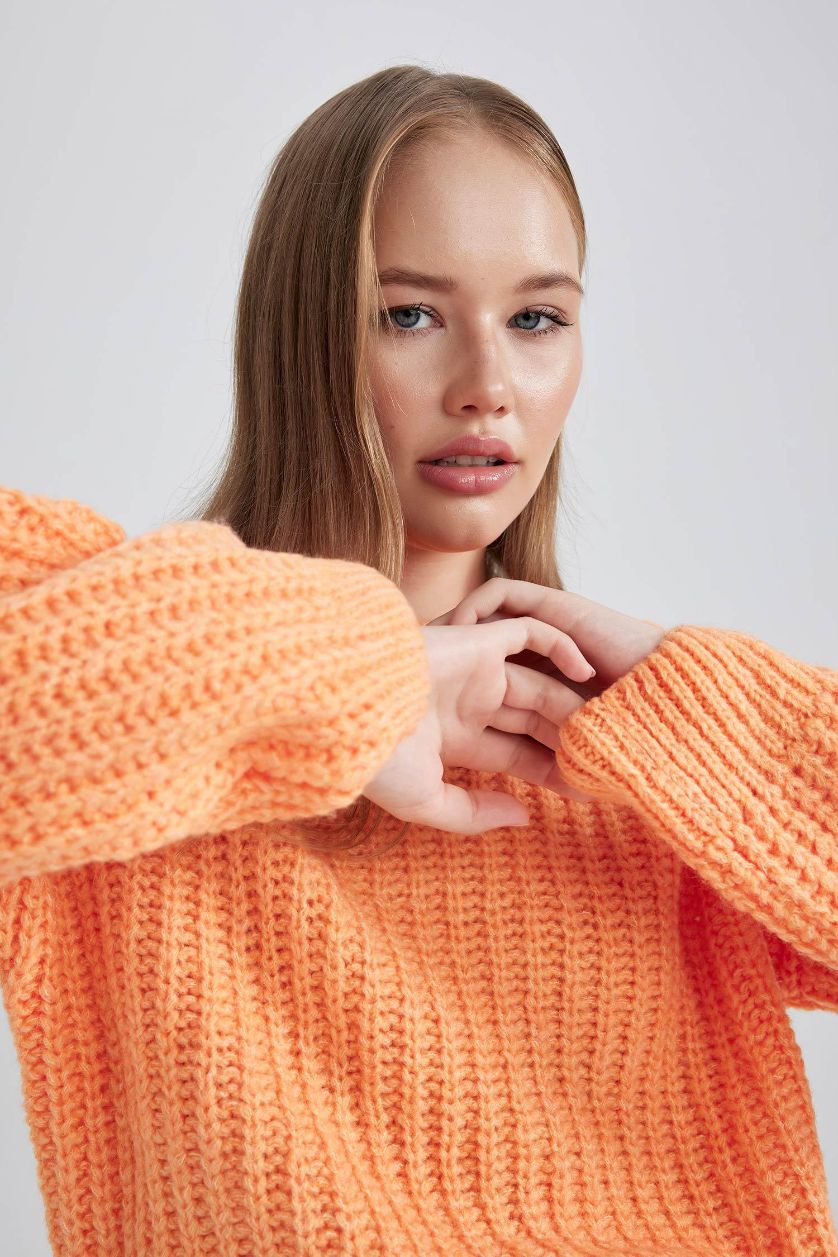 WOMAN Orange Oversize Fit Crew Neck Knitwear Pullover