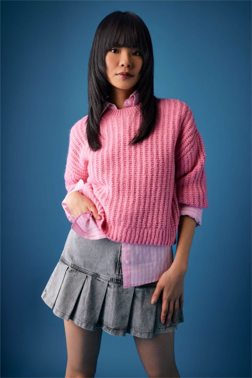Женская Розовый Свитер оверсайз с круглым вырезом, Coool