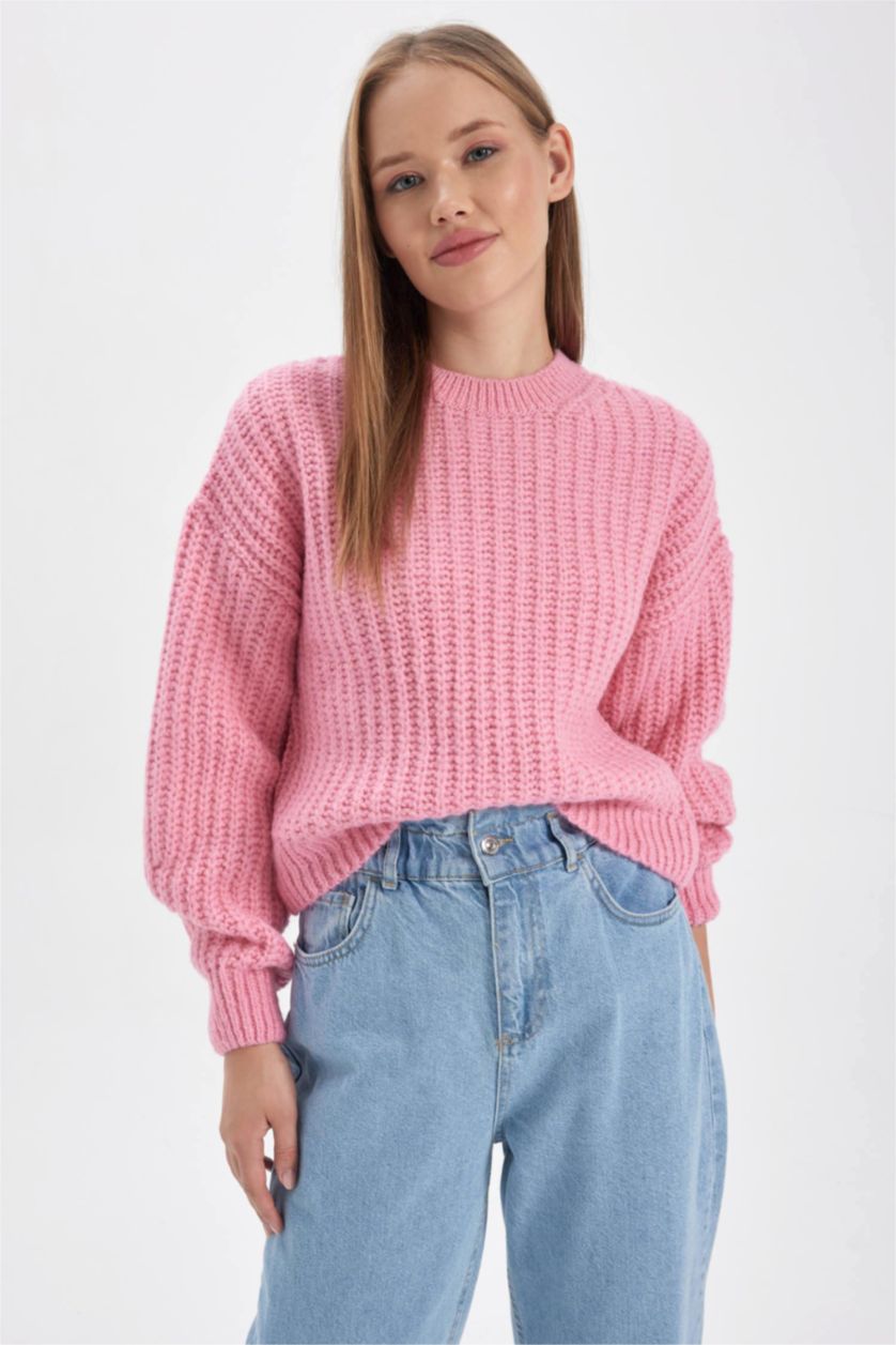 Женская Розовый Свитер оверсайз с круглым вырезом, Coool