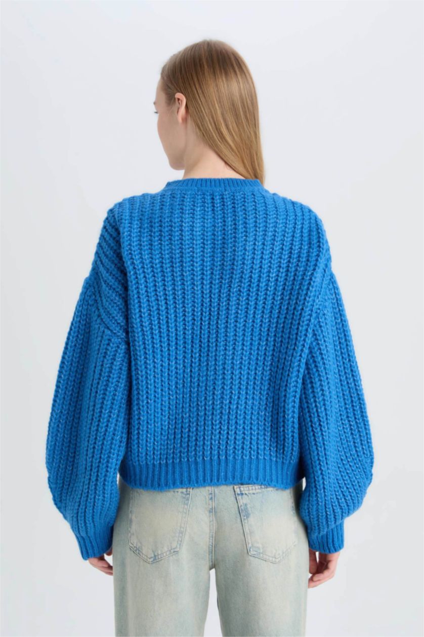 Kadın Royal Oversize Geniş Kalıp Bisiklet Yaka Triko Kazak