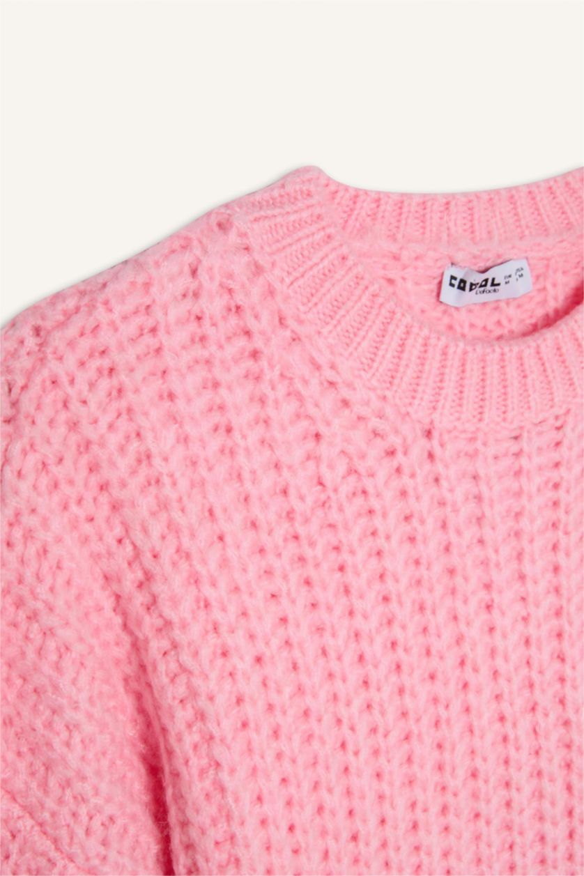 Kadın Pembe Oversize Geniş Kalıp Bisiklet Yaka Triko Kazak