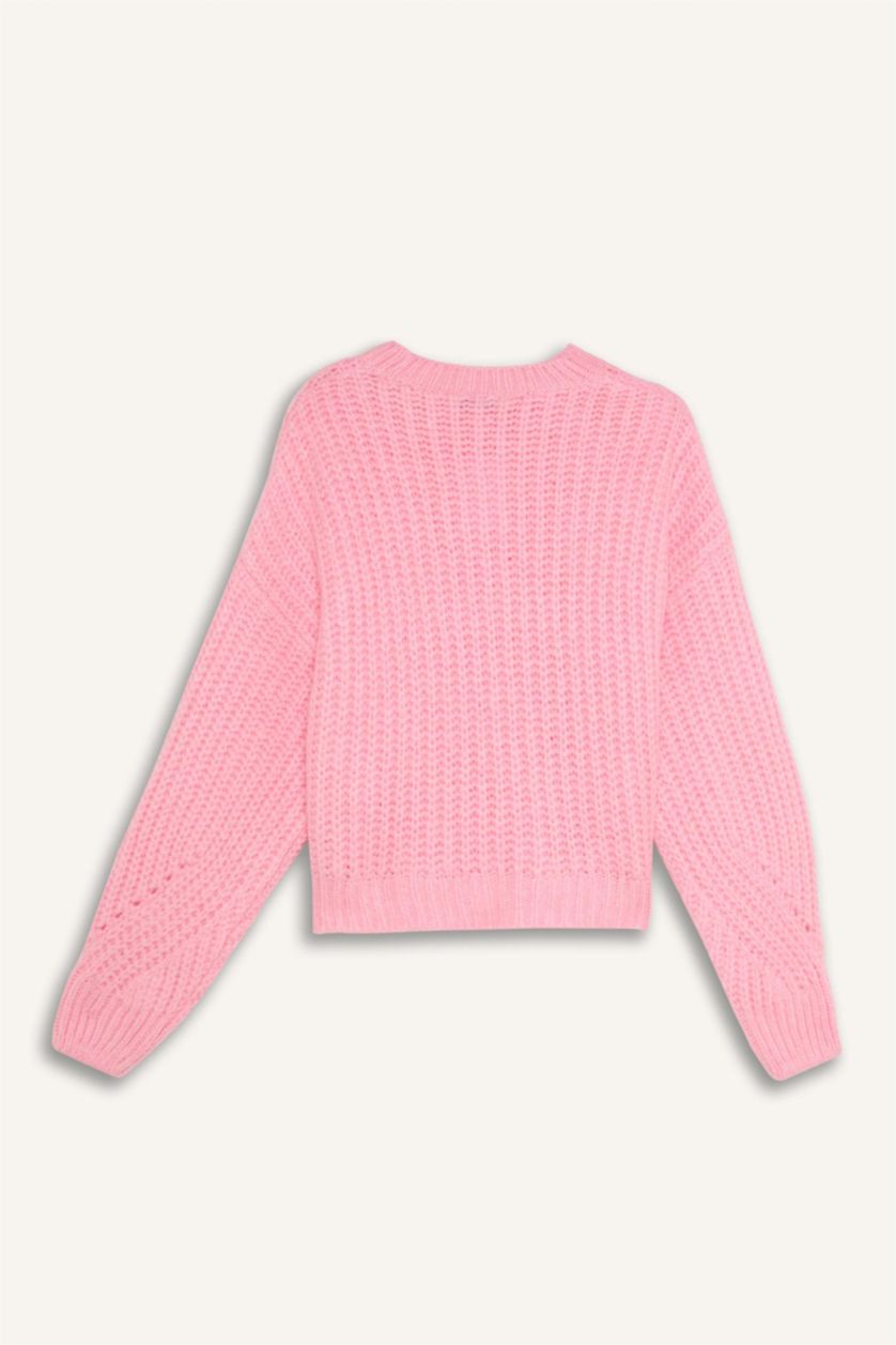 Kadın Pembe Oversize Geniş Kalıp Bisiklet Yaka Triko Kazak