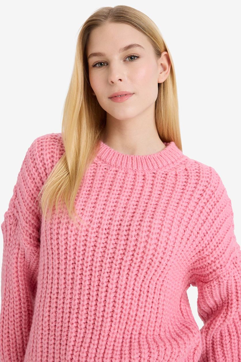 حريمي زهري بلوفر اوفر سايز برقبة مستديرة