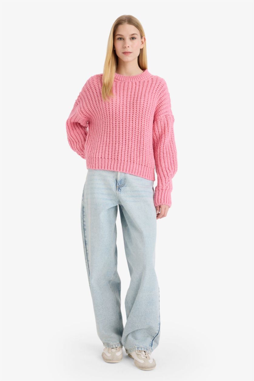 حريمي زهري بلوفر اوفر سايز برقبة مستديرة