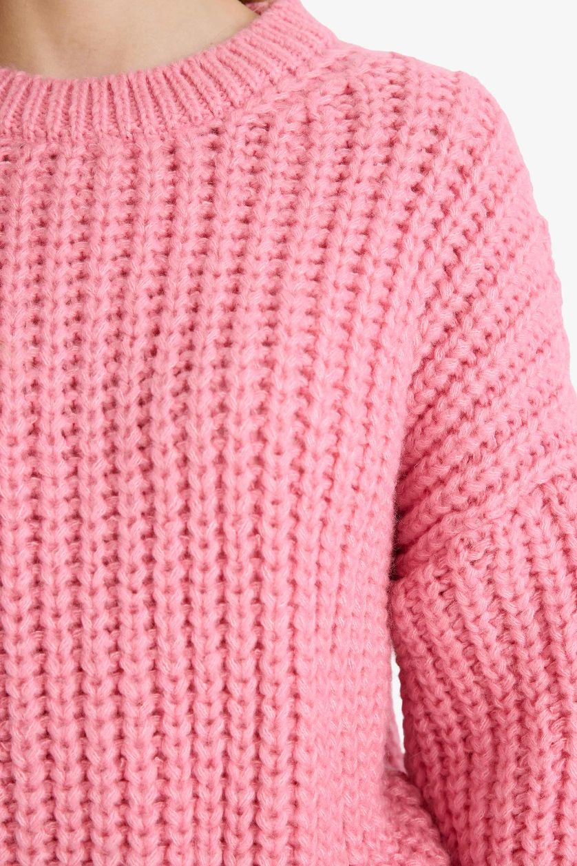 حريمي زهري بلوفر اوفر سايز برقبة مستديرة