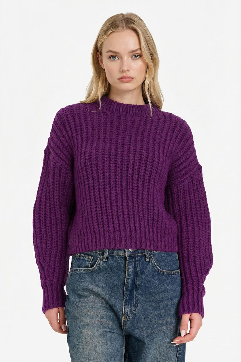 حريمي بنفسجي بلوفر اوفر سايز برقبة مستديرة