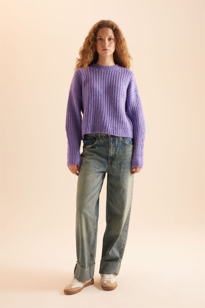 Women Dark Lilac Oversize Fit Knitwear Pullover