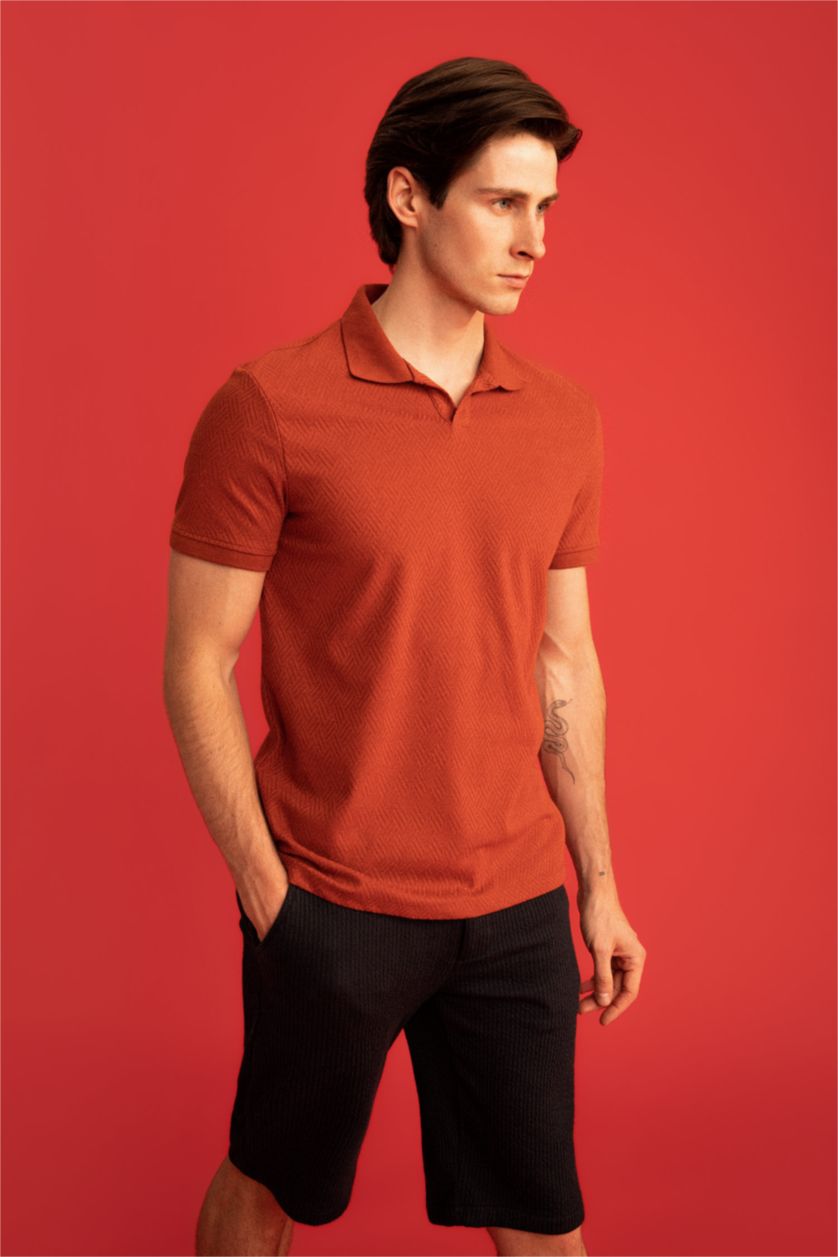 رجالي برتقالي Modern Fit Short Sleeve Polo T-Shirt