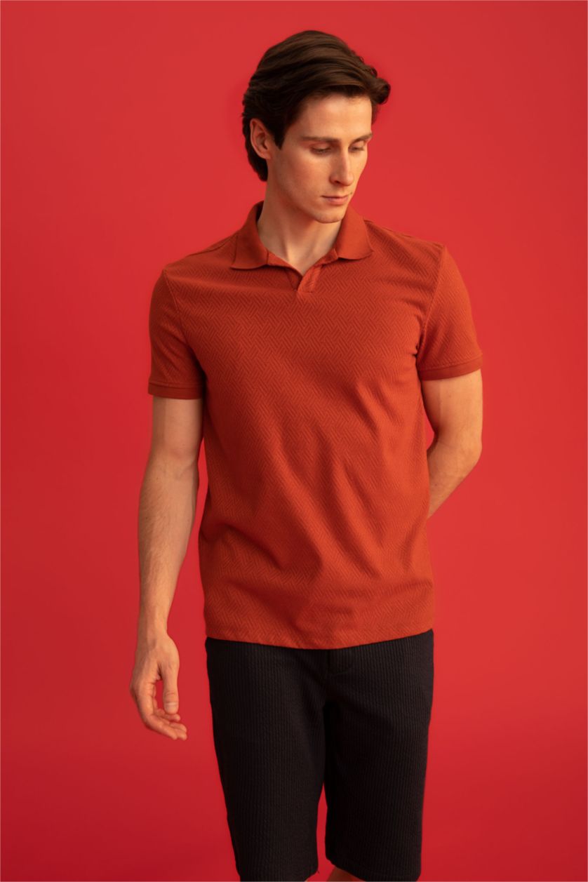 رجالي برتقالي Modern Fit Short Sleeve Polo T-Shirt