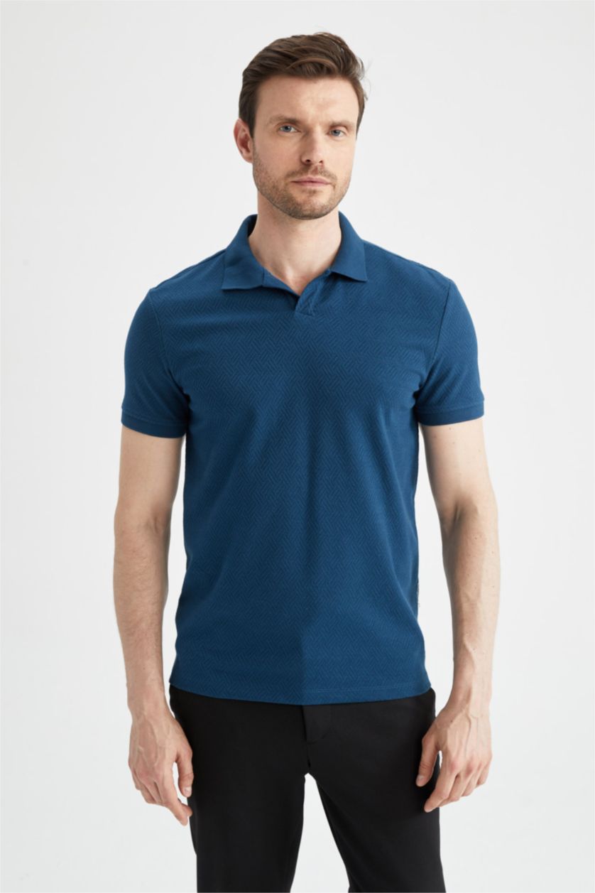 Erkek Petrol Modern Fit Polo Yaka Basic Kısa Kollu Tişört