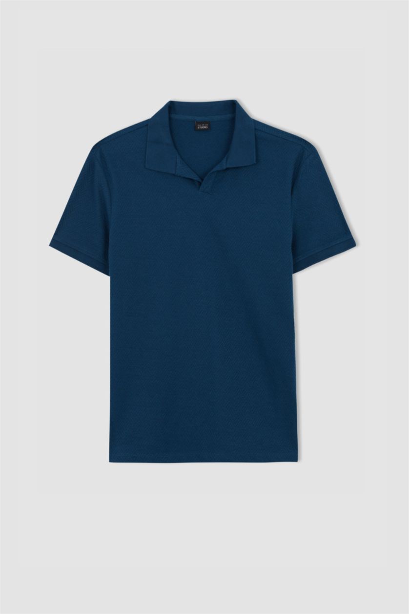 Erkek Petrol Modern Fit Polo Yaka Basic Kısa Kollu Tişört