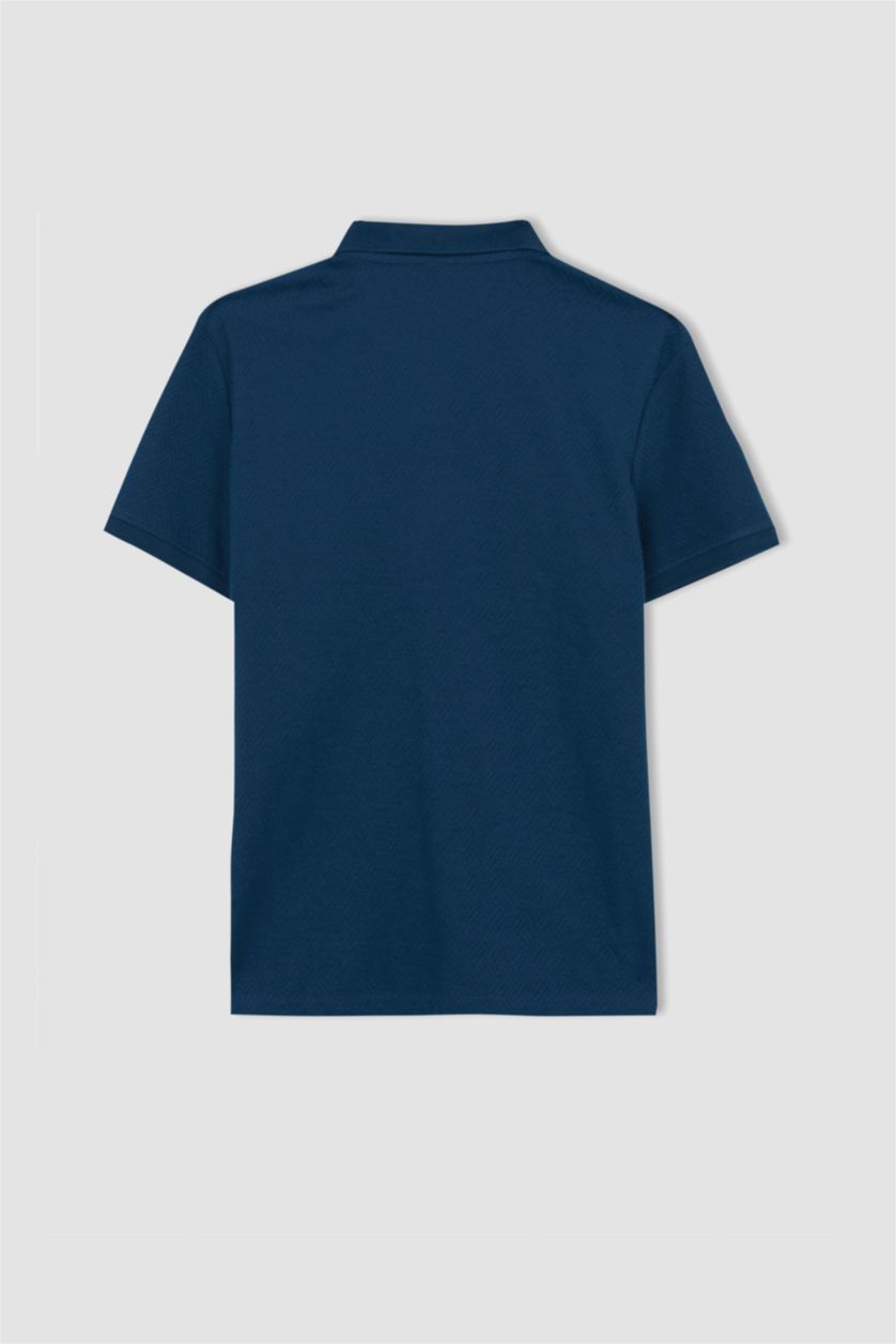 Erkek Petrol Modern Fit Polo Yaka Basic Kısa Kollu Tişört