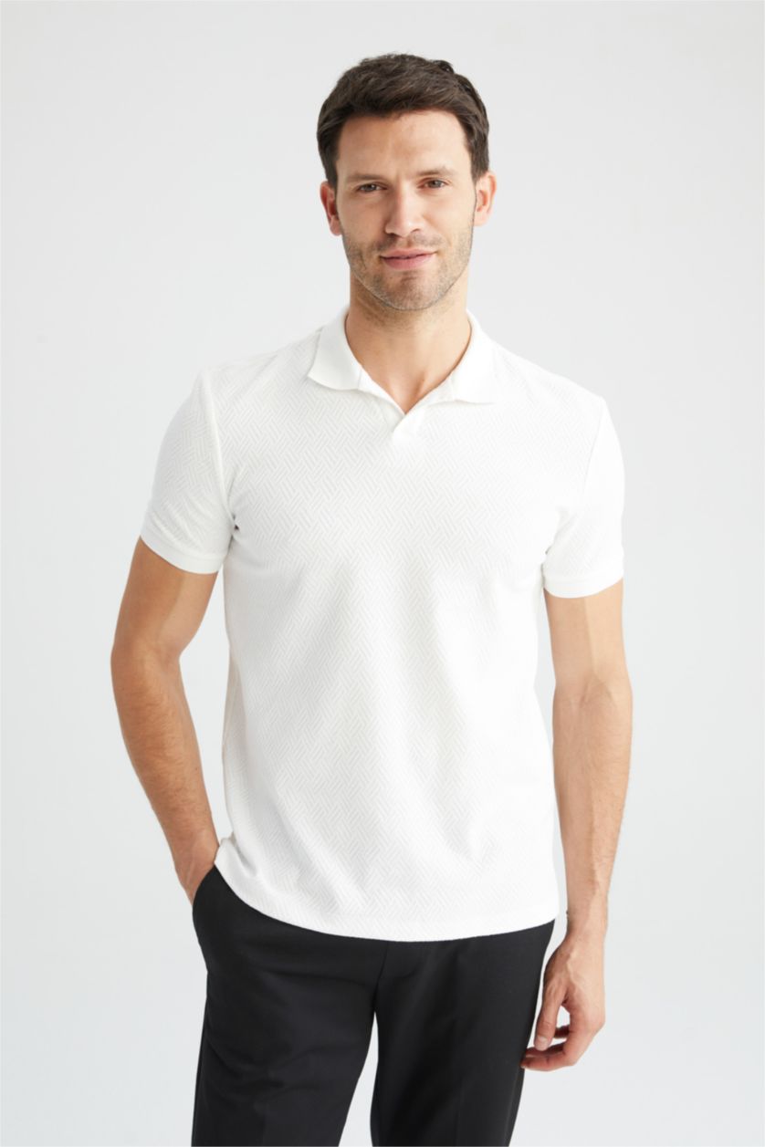 رجالي اوف وايت تي شيرت بولو نص كم بيزك مودرن فيت