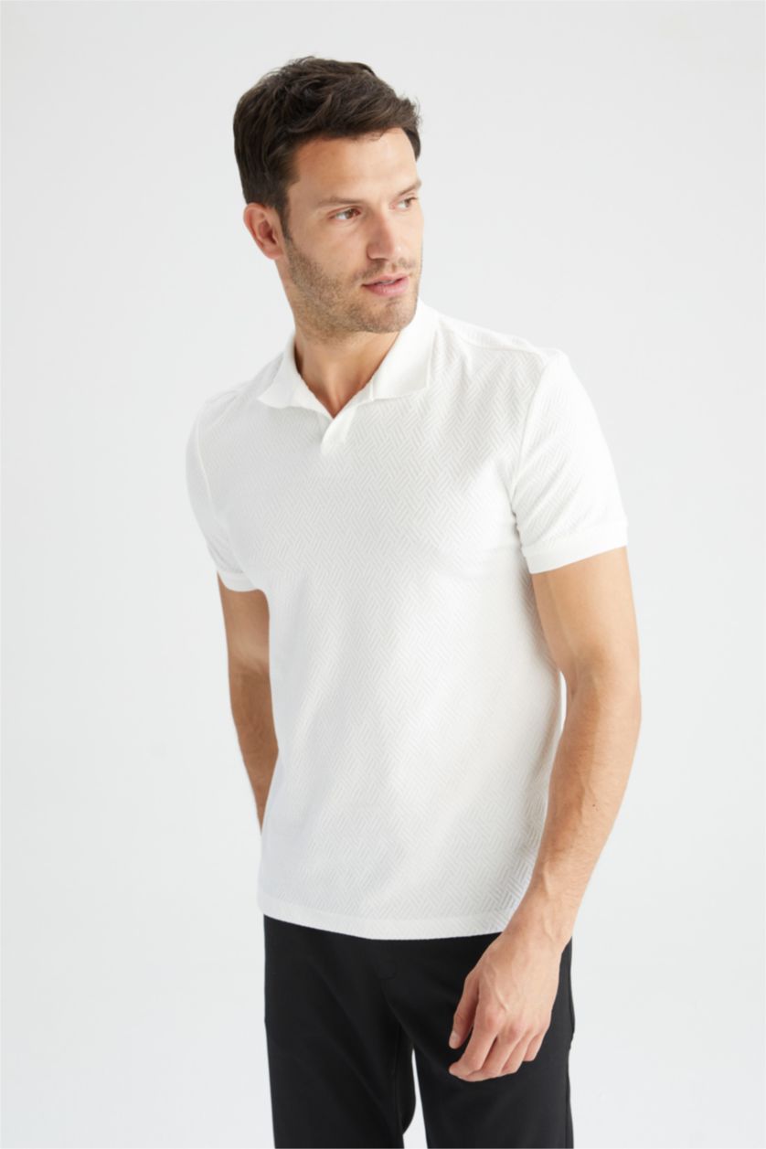رجالي اوف وايت تي شيرت بولو نص كم بيزك مودرن فيت