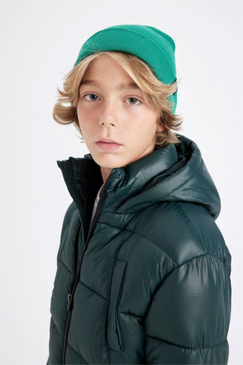 Erkek Çocuk - Genç Erkek Yeşil Erkek Çocuk Dokuma Etiketli Triko Bere