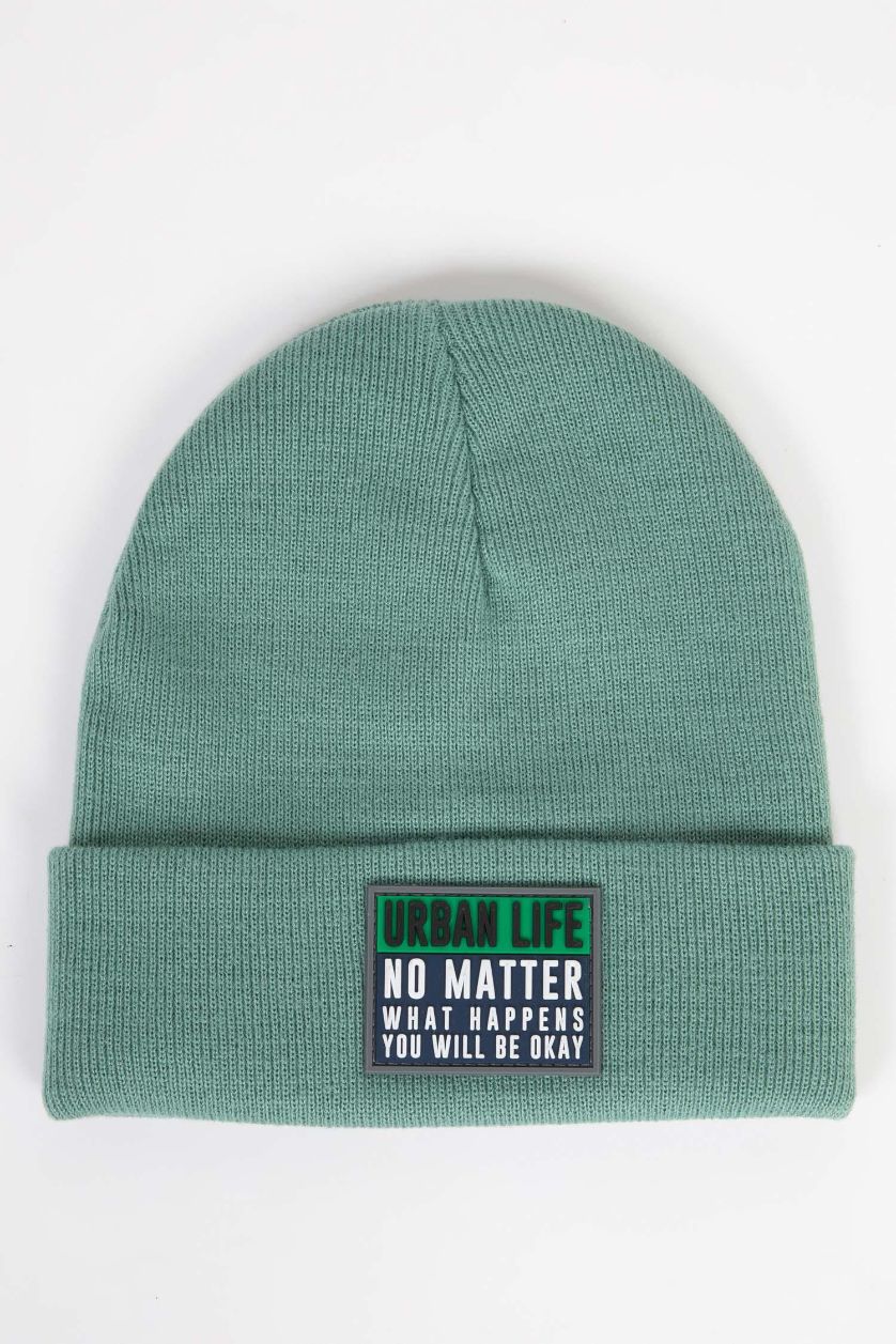 Boys & Teens Aqua Boy Label Beanie