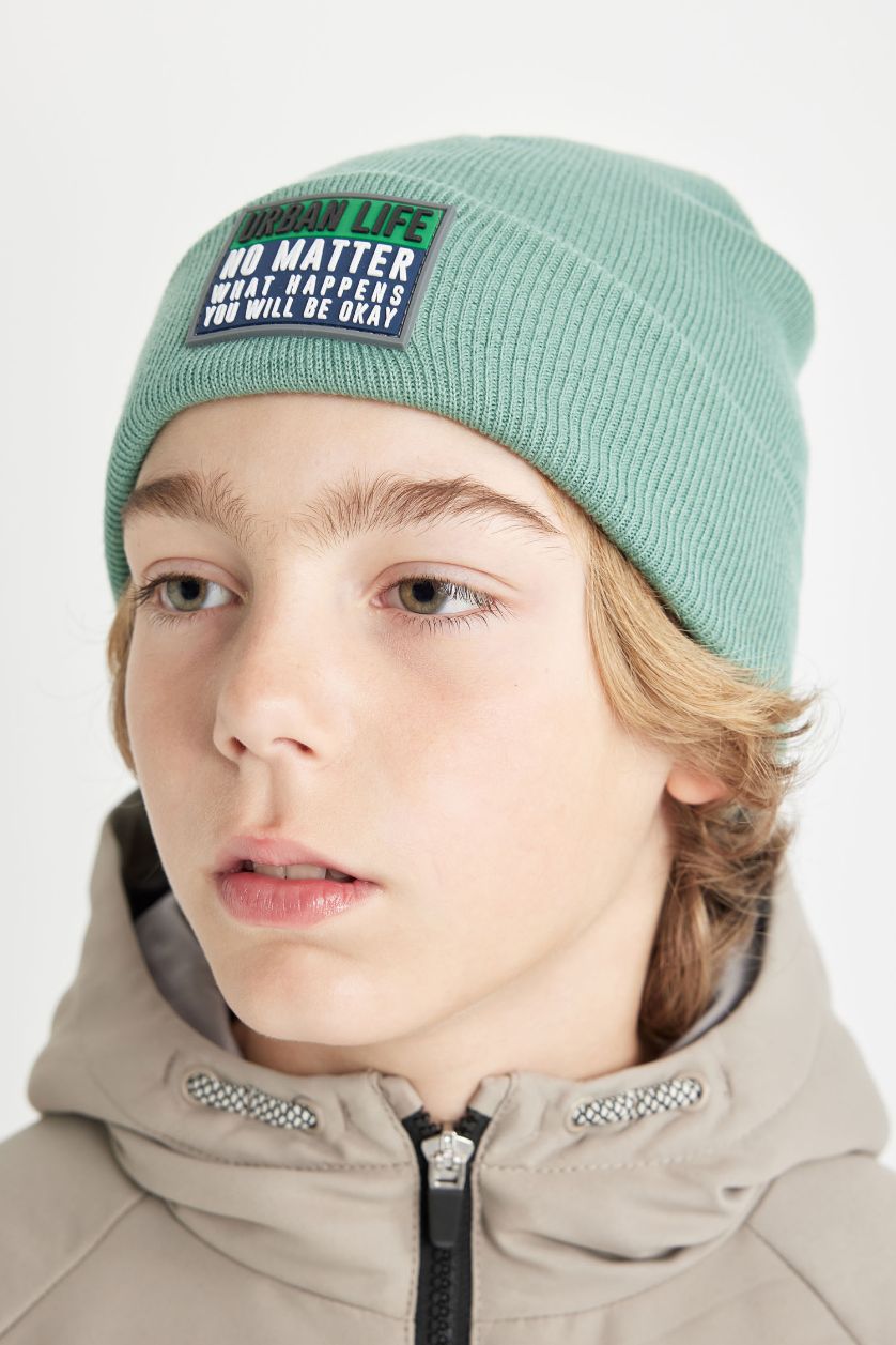 Boys & Teens Aqua Boy Label Beanie