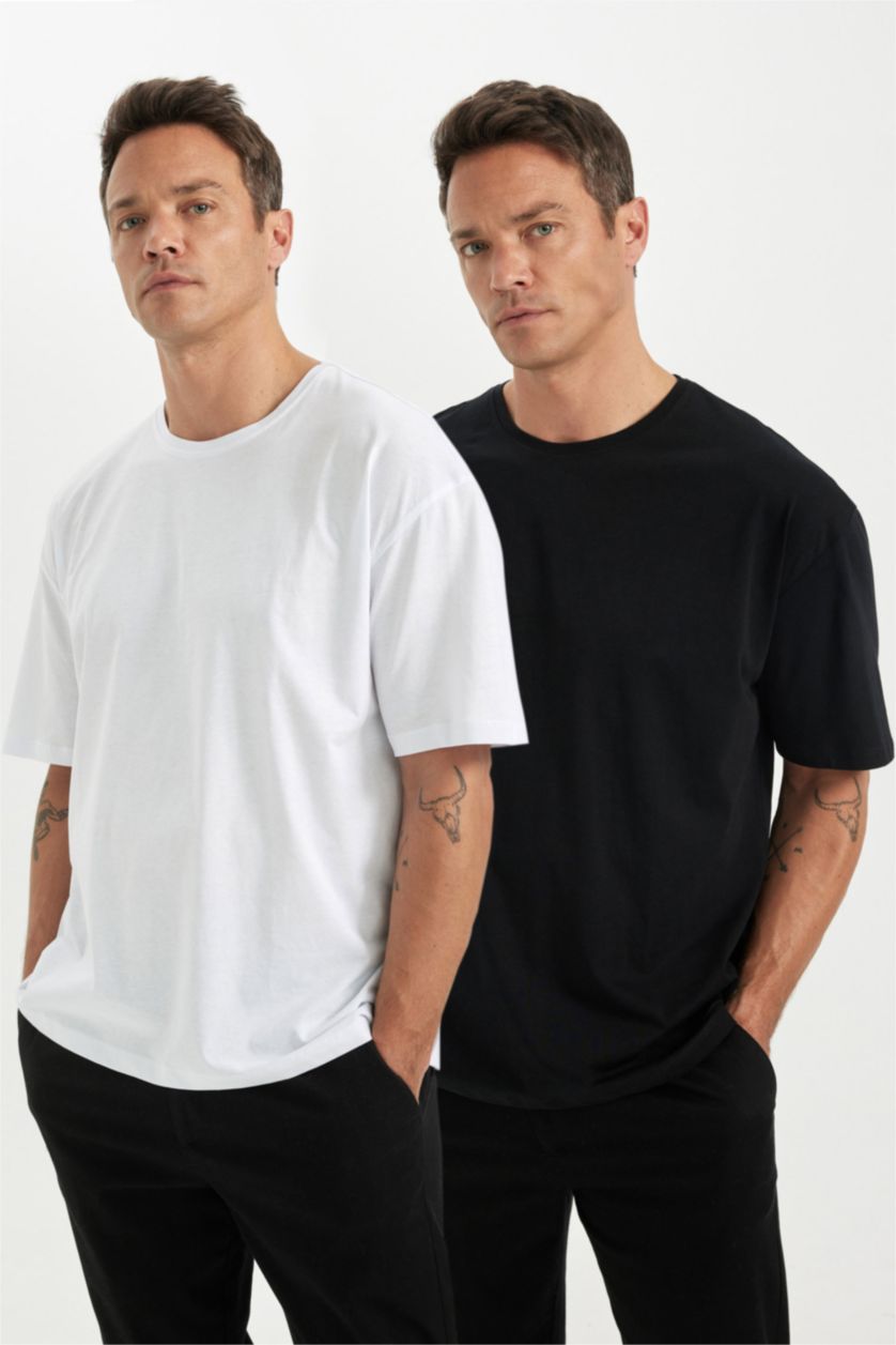 HOMME Blanc T-shirt à manches courtes Coupe Oversize Col rond 2