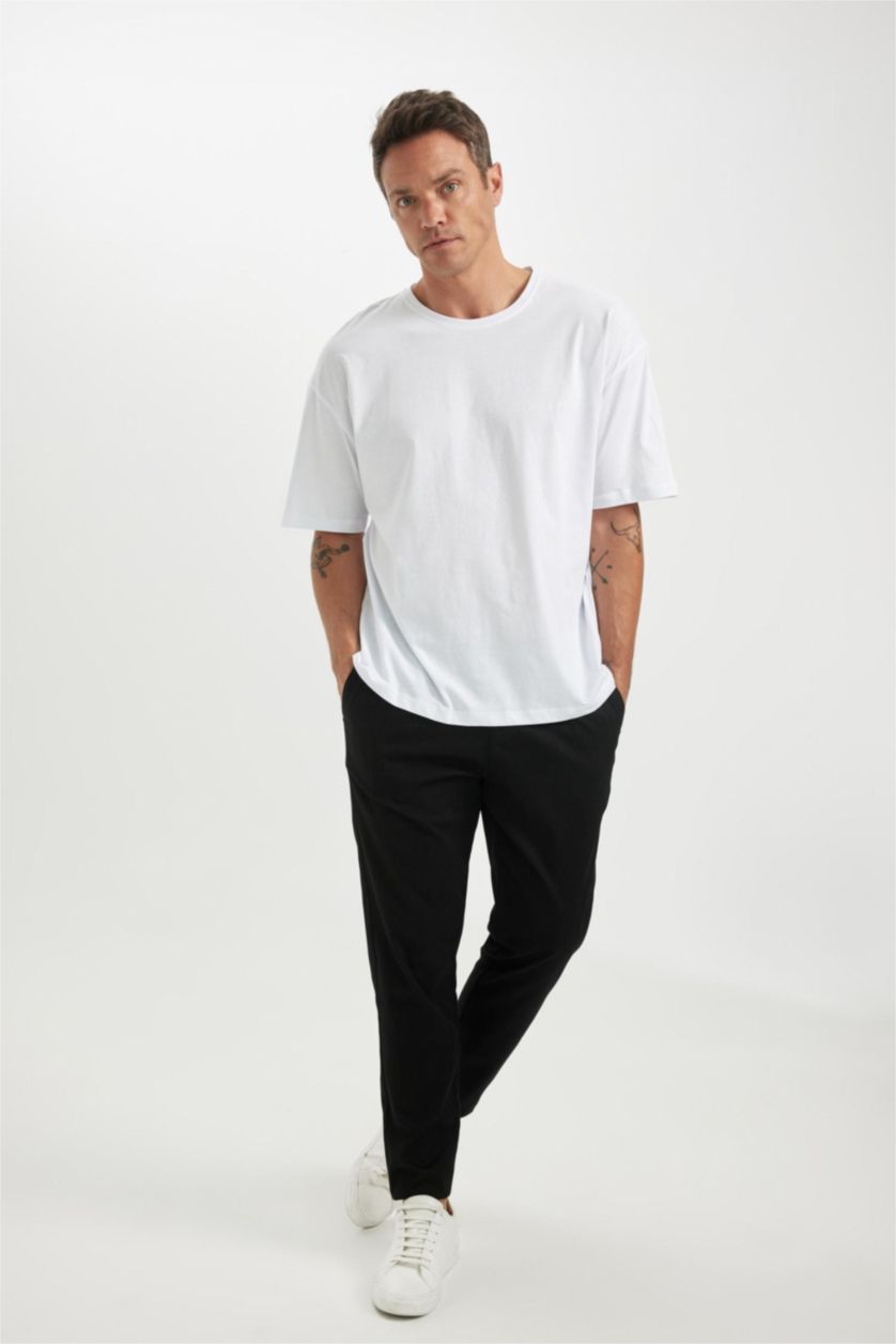 HOMME Blanc T-shirt à manches courtes Coupe Oversize Col rond 2