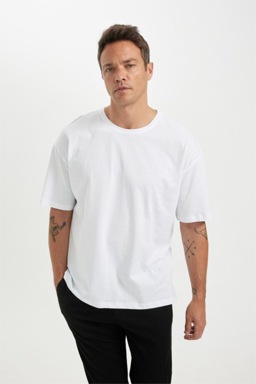 HOMME Blanc T-shirt à manches courtes Coupe Oversize Col rond 2