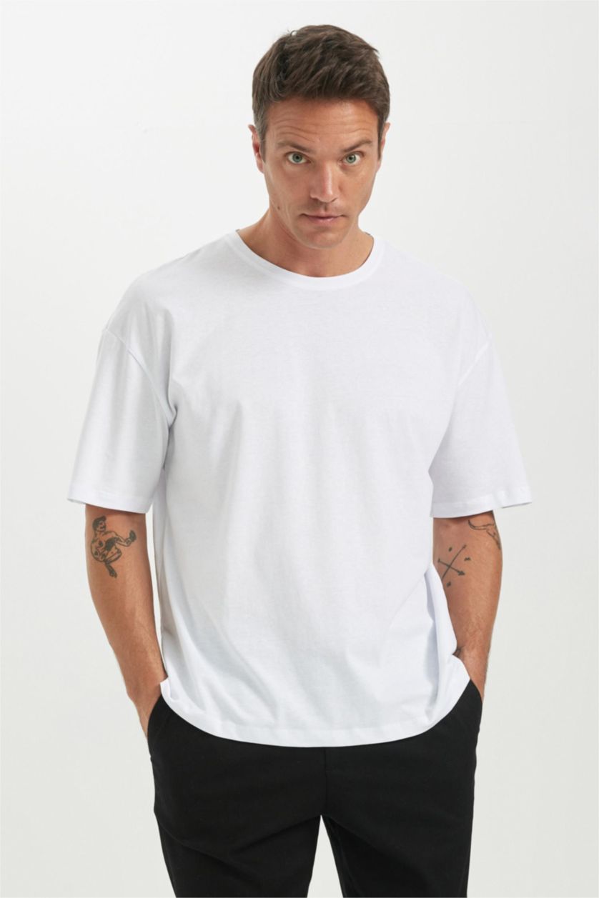 HOMME Blanc T-shirt à manches courtes Coupe Oversize Col rond 2