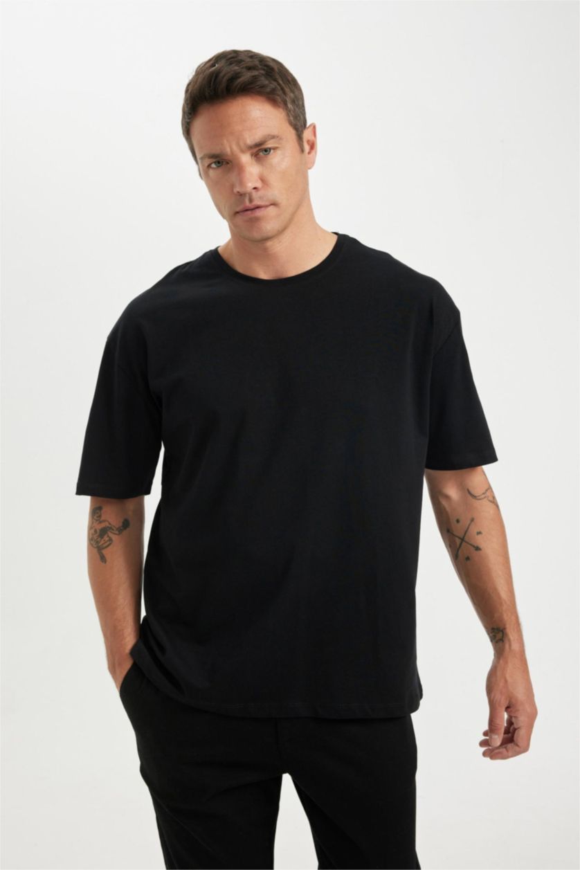 HOMME Blanc T-shirt à manches courtes Coupe Oversize Col rond 2