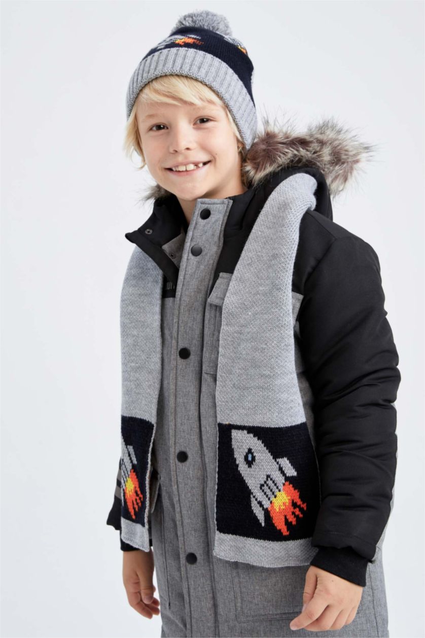 أولادي رمادي طقم اولادي وشاح و قبعة - قطعتين