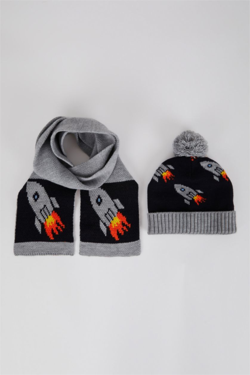 أولادي رمادي طقم اولادي وشاح و قبعة - قطعتين