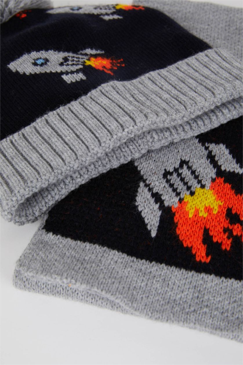 أولادي رمادي طقم اولادي وشاح و قبعة - قطعتين